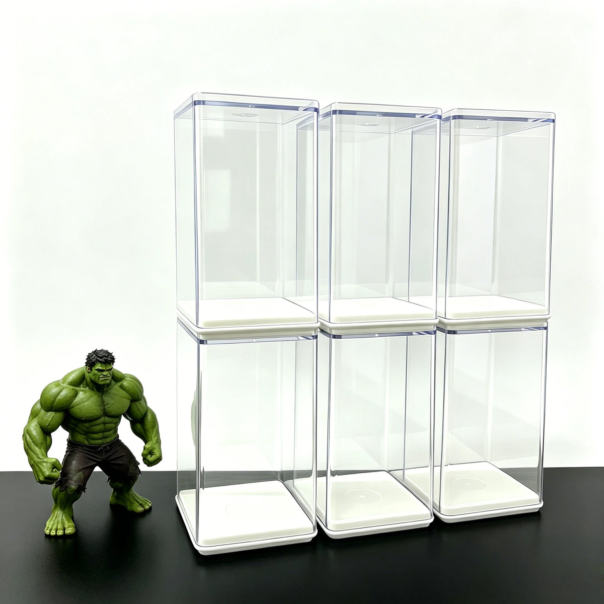 Vitrina expositora acrílica apilable, caja transparente a prueba de polvo con base blanca, para figuras de acción, miniaturas y coleccionables pequeños