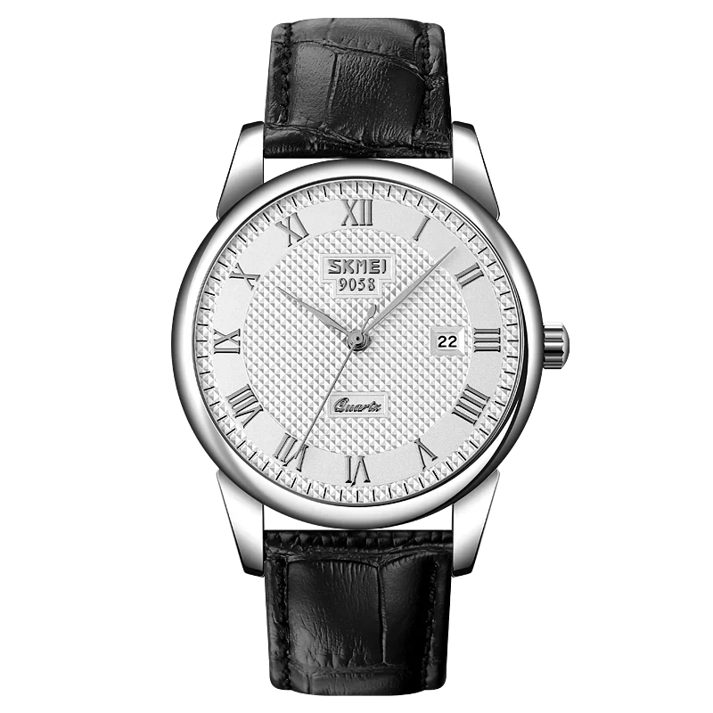Reloj de cuarzo para hombre Skmei, resistente al agua 3Bar, reloj de pulsera para hombre, marca superior de lujo con correa de cuero 9058