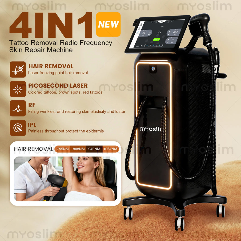 Dispositivo profesional de depilación láser de diodo 4 en 1 de 5000 W con 4 longitudes de onda, IPL y dispositivo de fotorejuvenecimiento Pico RF