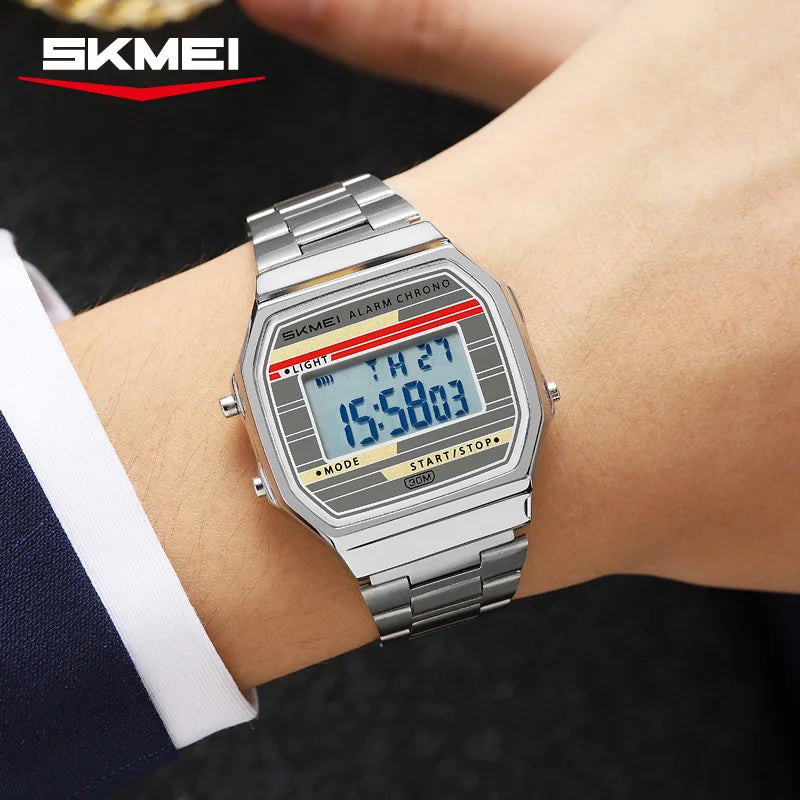 Reloj digital electrónico clásico SKMEI 2514 con cronómetro y alarma, estilo retro para hombre