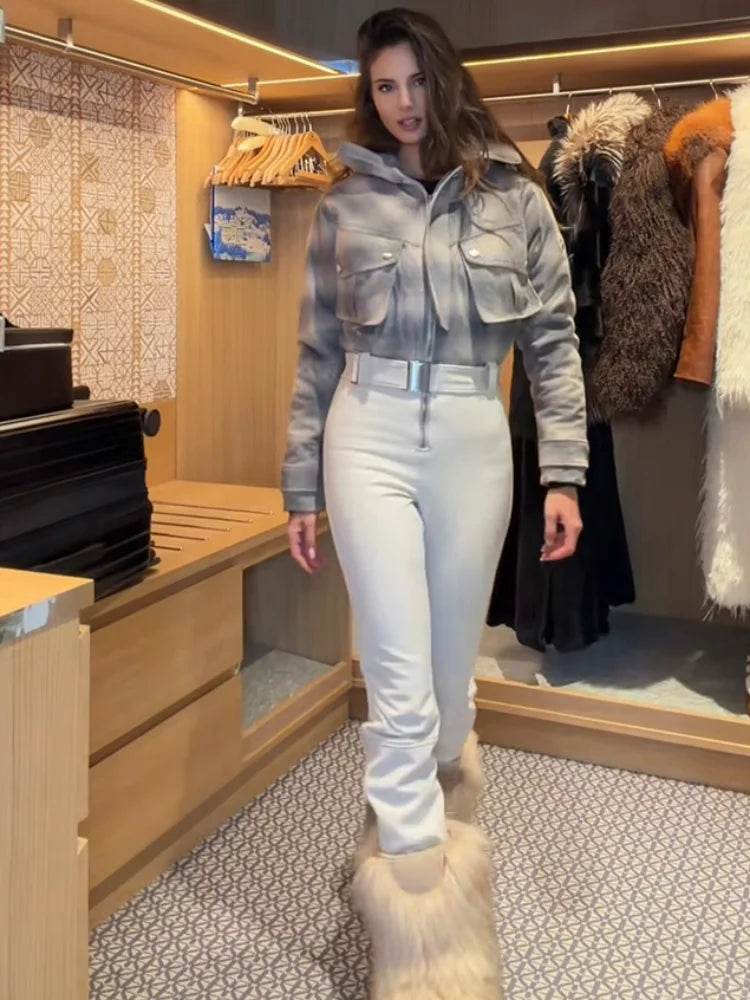 Traje de esquí de una pieza a cuadros para mujer, mono con cuello alto, resistente al viento, con cremallera y cinturón, mono ajustado para snowboard de invierno 2026, para actividades al aire libre