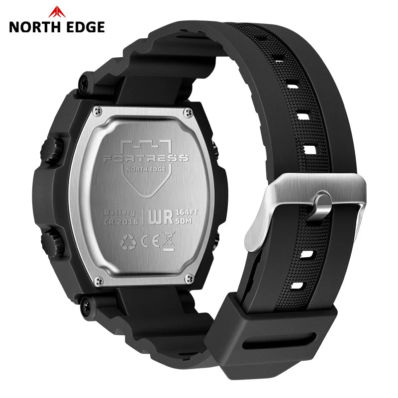 Reloj militar digital para hombre NORTH EDGE FORTRESS, deportivo, para exteriores, resistente al agua 50m, con hora mundial, cuenta regresiva y pantalla LED