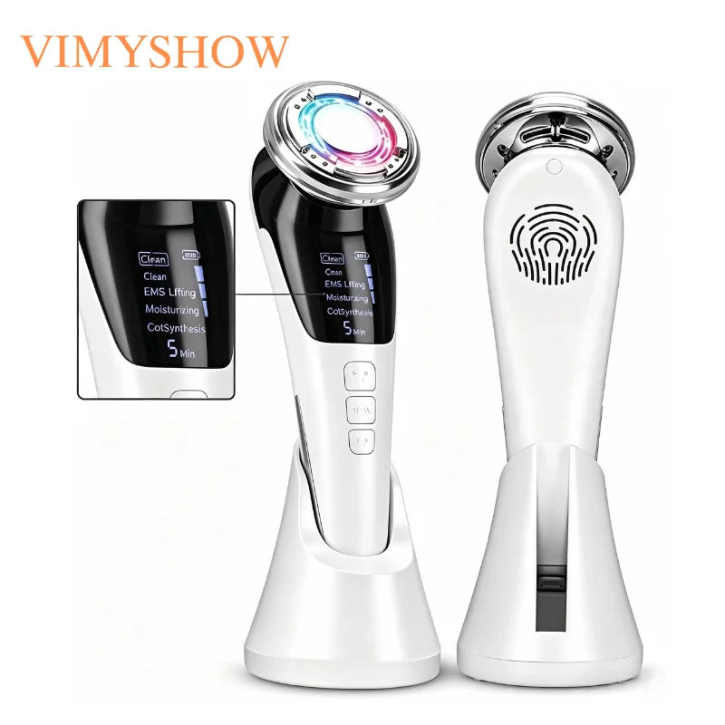 Dispositivo facial 4 en 1 con microcorriente, masaje refrescante, luz roja y azul, kit de masaje facial y de cuello con fotones para el cuidado de la piel en casa.