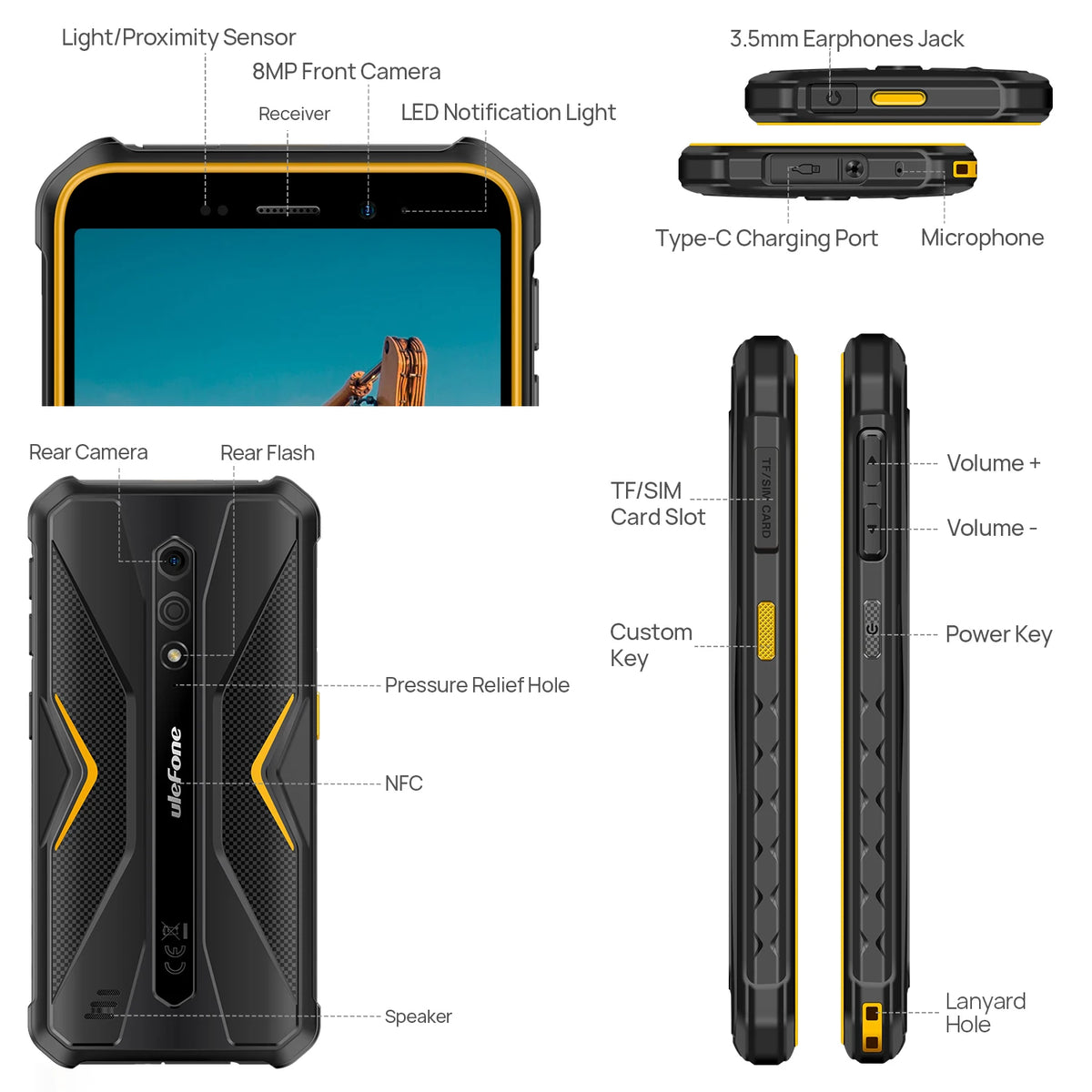 Teléfono robusto Ulefone Armor X12, smartphone Android 13, hasta 6 GB de RAM, 32 GB de ROM, 4860 mAh, 13 MP, 5,45", 4G, NFC, teléfono global