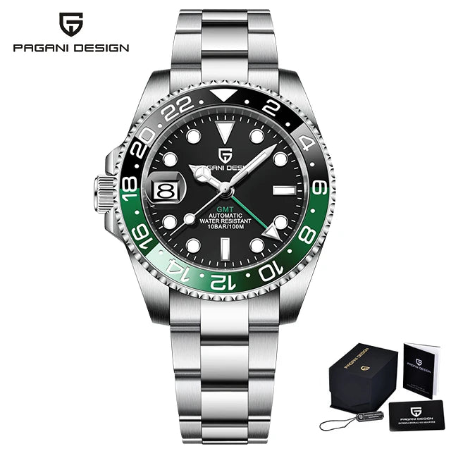 Reloj mecánico automático para hombre PAGANI DESIGN, cristal de zafiro, 40 mm, bisel cerámico, GMT, reloj de pulsera deportivo de marca superior, resistente al agua