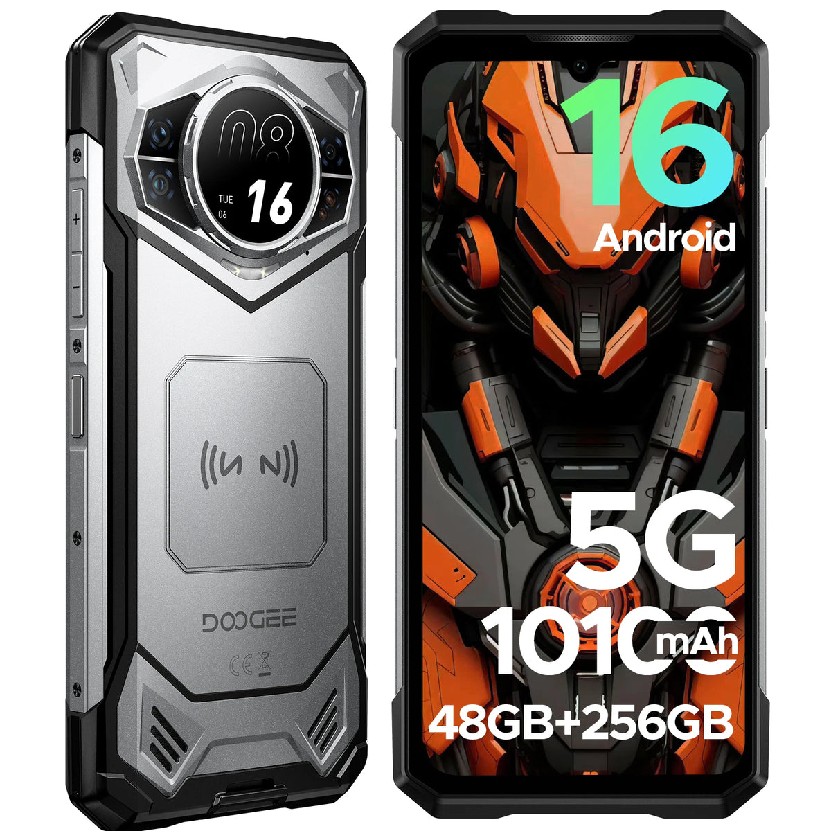 DOOGEE S200E AI Rugged Phone Android 16 1.32" AMOLED Rear Display 10100mAh Battery Dimensity 7050 48GB RAM(8+40) 256GB ROM NFC Google Pay Supports VIP Edition with Bone Conduction Running Headphones