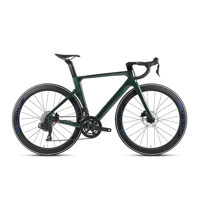 Bicicleta de carretera de fibra de carbono para competición TWITTER R12pro con frenos de disco hidráulicos, cambio electrónico inalámbrico EDS TX-2*12S