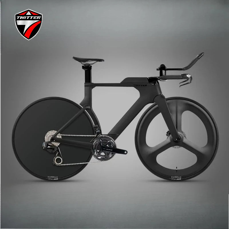 Bicicleta de carretera TWITTER T3 TT Racing de fibra de carbono, con cambio electrónico inalámbrico WheelTop TX-TT7110-2*12S y frenos de disco hidráulicos
