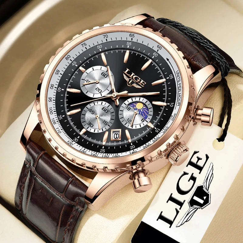 Reloj para hombre LIGE, nuevo reloj de acero completo, resistente al agua, luminoso, de cuarzo, de moda, militar, con fecha y cronógrafo.