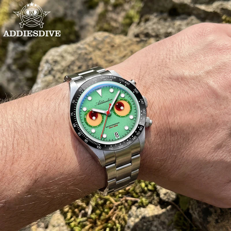 Reloj de lujo para hombre ADDIESDIVE AD2557, cronógrafo de cuarzo VK64, 40 mm, bisel de cerámica, luminiscencia BGW9, reloj de moda resistente al agua 100M