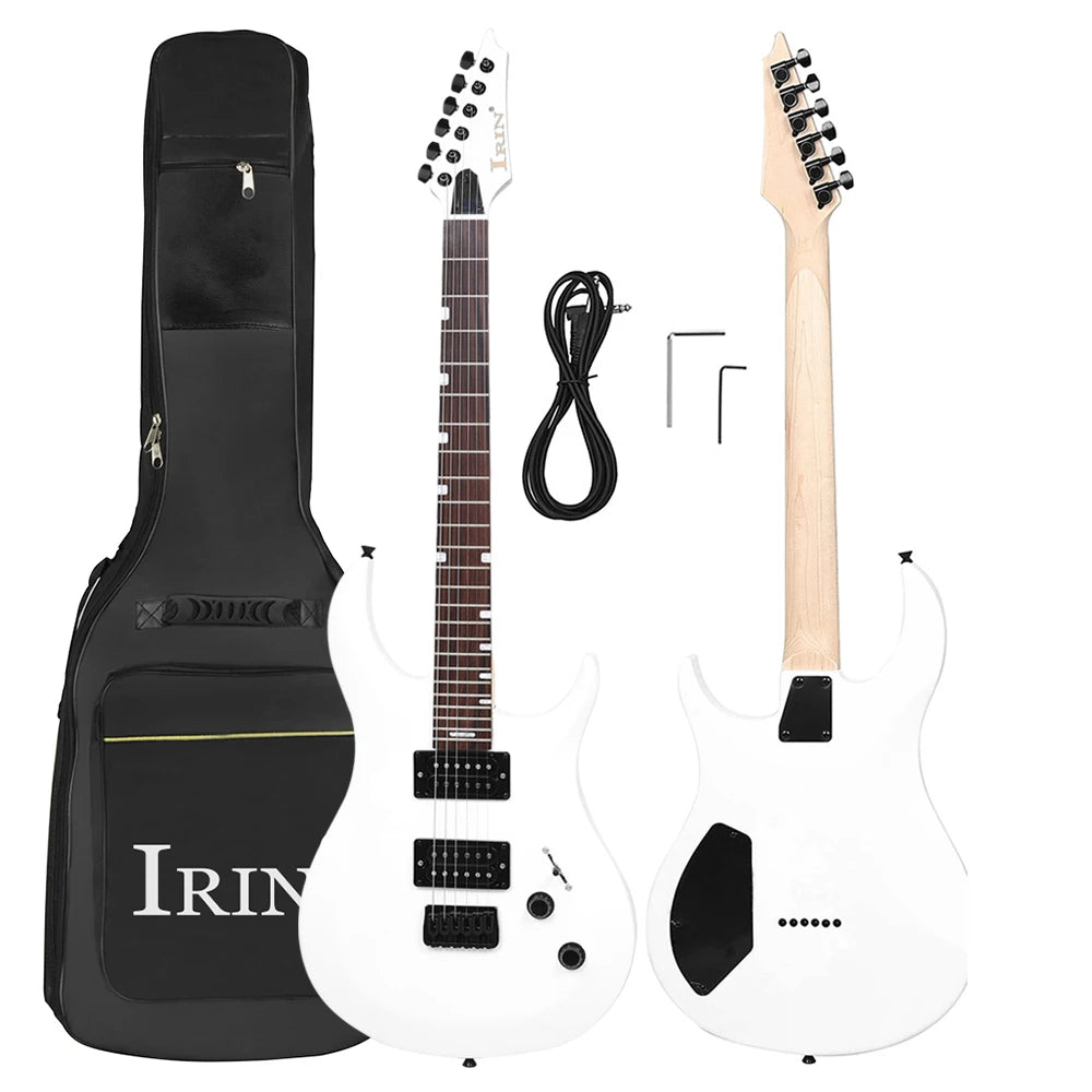 Nueva Guitarra eléctrica IRIN de 24 trastes, 6 cuerdas, cuerpo Oguman, mástil de arce, Guitarra eléctrica colorida con Cable de conexión de llave de bolsa