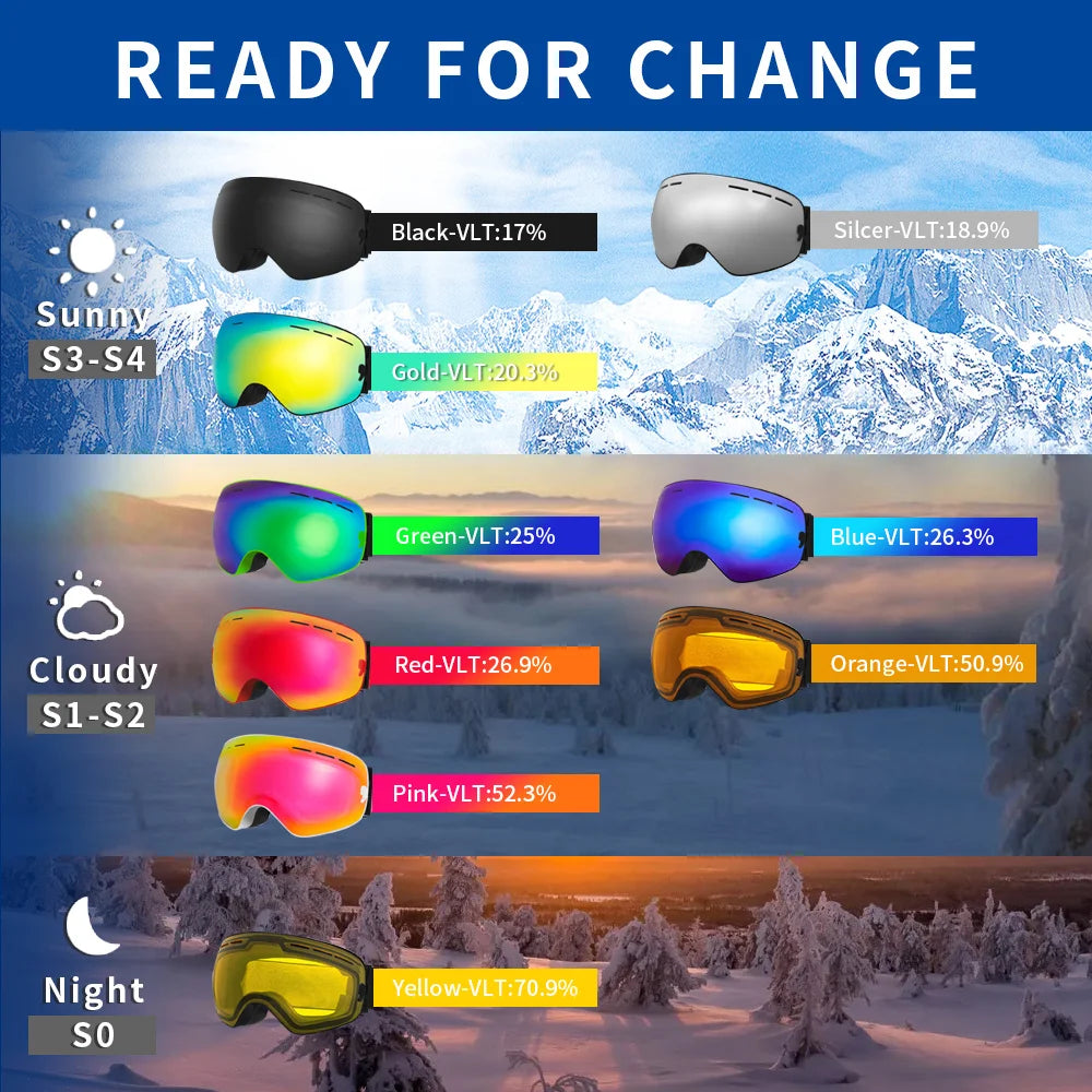 Gafas de esquí para deportes al aire libre, protección UV400, máscara de esquí para hombre y mujer, antiniebla, cara grande, gafas de nieve, gafas de esquí para Snowboard