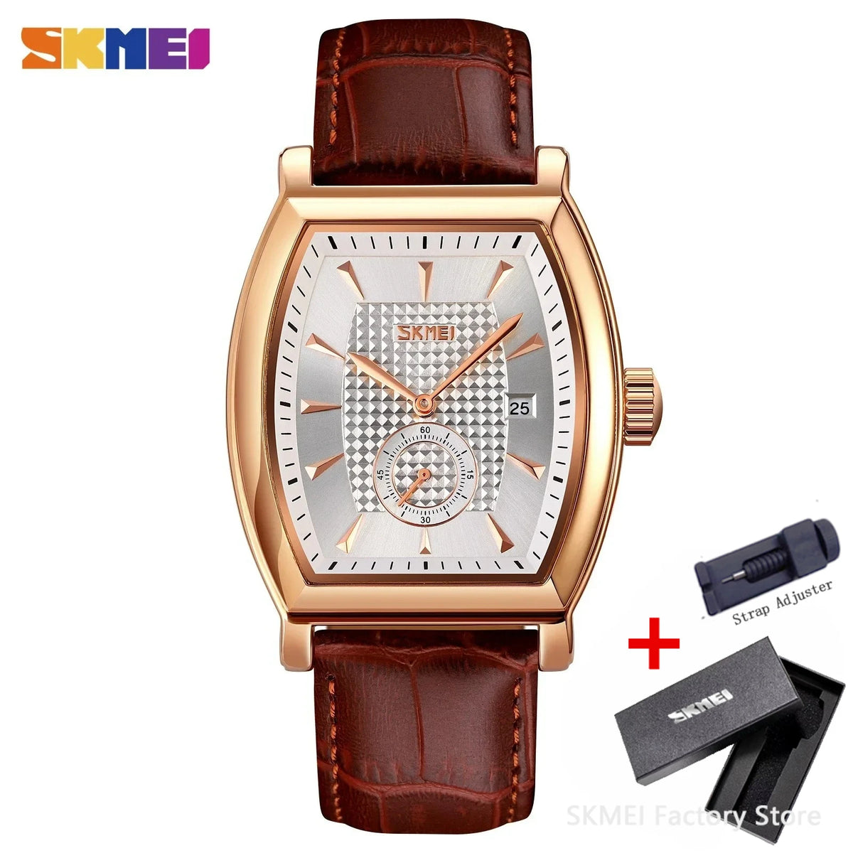 Reloj de cuarzo para hombre SKMEI 9306 de negocios, de lujo, con correa de cuero, calendario, resistente al agua, deportivo, reloj de pulsera para hombre