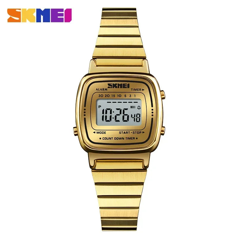Reloj de lujo SKMEI 1901 para mujer, esfera pequeña, acero inoxidable, digital, resistente al agua, reloj de pulsera para dama, mujer y niña