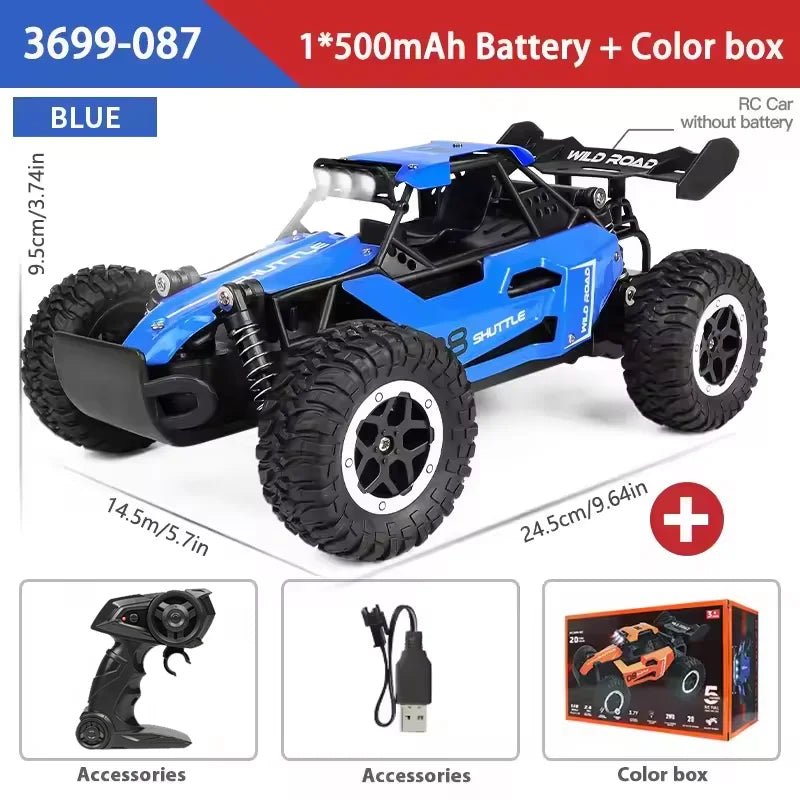 Monster truck a control remoto a escala 1:16, coche RC todoterreno de alta velocidad de 20 km/h con luces LED, regalo duradero para adultos y niños, listo para usar