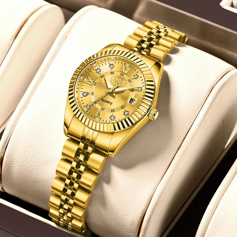 Reloj de pulsera LIGE de moda para mujer, resistente al agua, luminoso, con fecha, elegante reloj de cuarzo de acero inoxidable para mujer