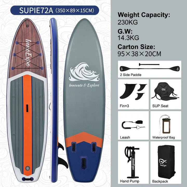 InnoExpo Tabla de Paddle Surf Inflable de 350*89*15cm, Tabla de Surf SUP Antideslizante para Deportes Acuáticos, Tabla de Paddleboard ISUP