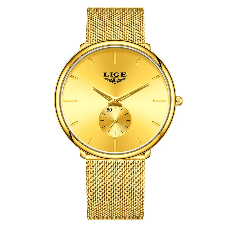 Reloj de cuarzo de lujo para hombre, marca LIGE, diseño moderno, informal, ultrafino, con malla de acero, resistente al agua, deportivo.