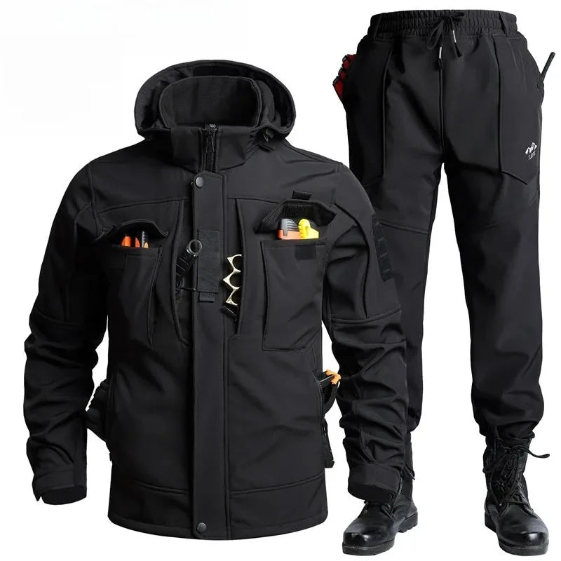 Conjunto de Dos Piezas Unisex para Otoño e Invierno, Forrado de Forro Polar, Impermeable, Cortavientos, para Esquí, Snowboard, Escalada, Ropa de Trabajo, Conjunto Cálido