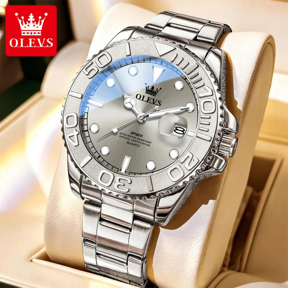 Reloj de cuarzo original OLEVS 2720 para hombre, resistente al agua 30M, función luminosa, calendario, esfera clásica.