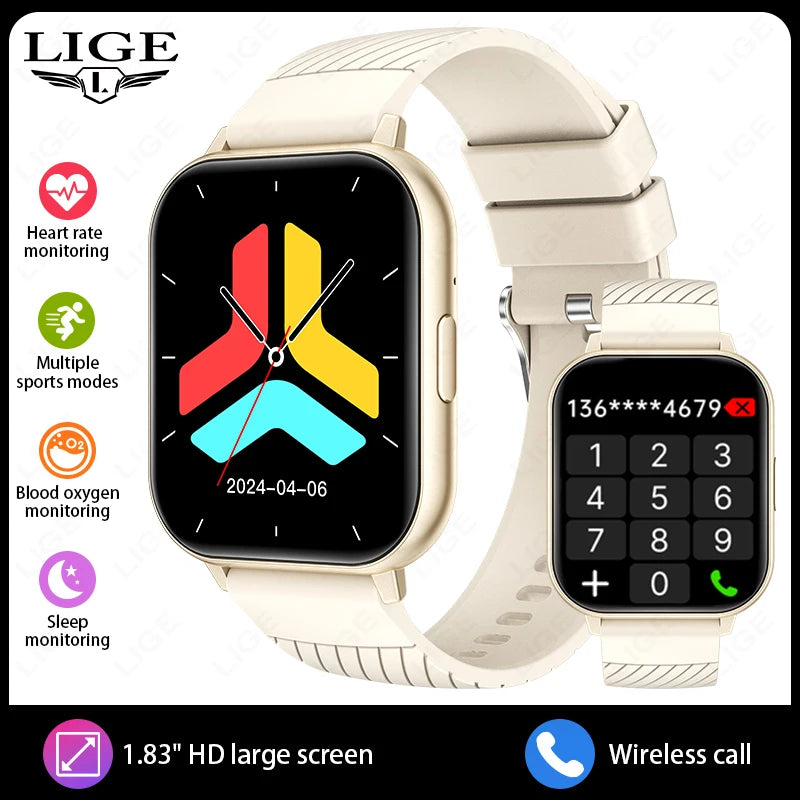 Reloj inteligente deportivo de moda LIGE con Bluetooth, oxígeno en sangre, frecuencia cardíaca, compatible con llamadas de voz Bluetooth, pantalla LCD, regalo para hombres y mujeres 2025