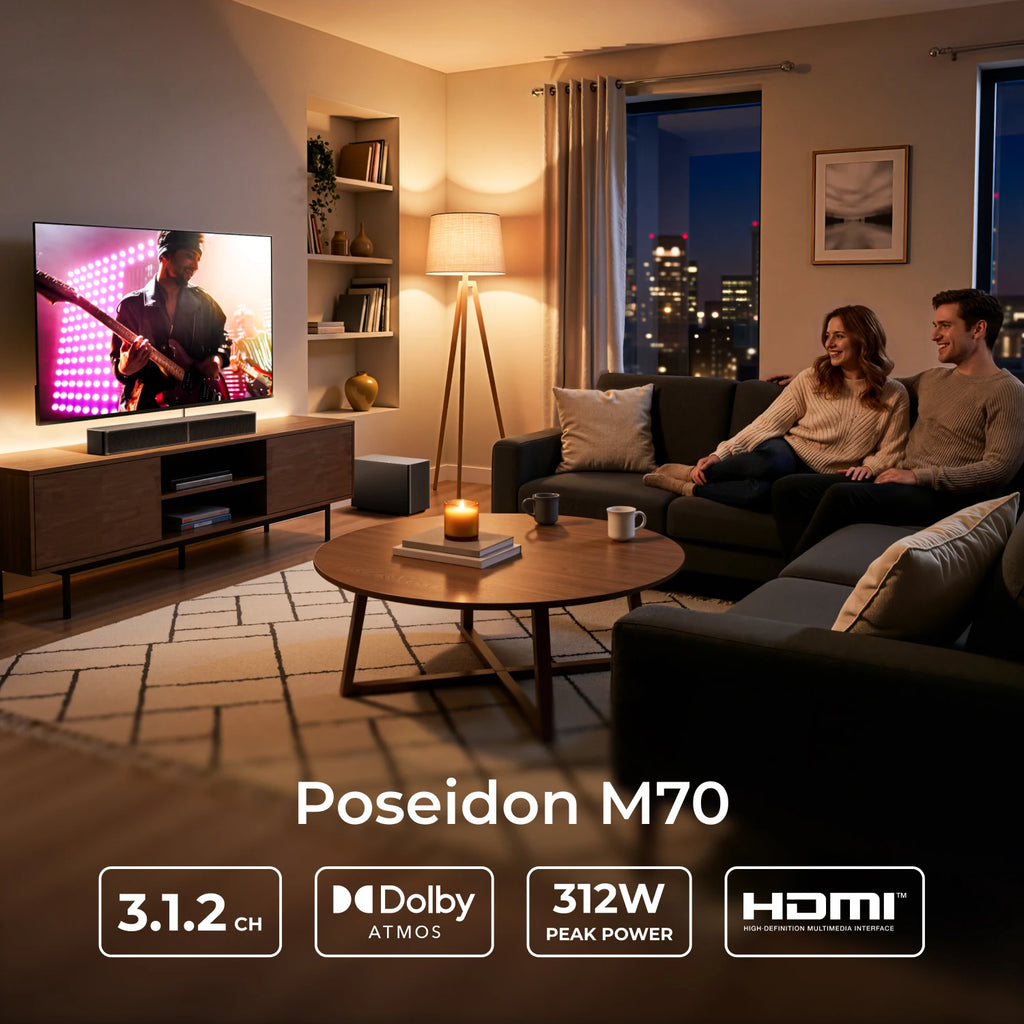 Barra de sonido ULTIMEA 312W 3.1.2ch con Dolby Atmos, subwoofer inalámbrico de 5,25 pulgadas, 2 altavoces de emisión hacia arriba, control mediante aplicación y VoiceMX. ™ , BassMX ™