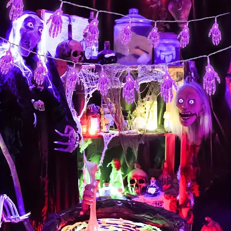 1 unidad de luces LED de cadena con forma de mano embrujada, funciona con pilas, luz de mano fantasma de colores para decoración de Halloween en el hogar, interiores, exteriores y patios