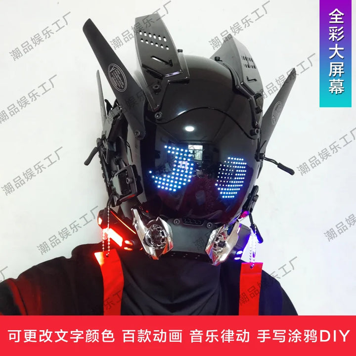 Máscara Cyber Punk, disfraces, máscara, Cosplay, soldado Mech con pantalla LED de subtítulos, casco de Control por aplicación de teléfono, accesorios de Bar para fiesta de Halloween