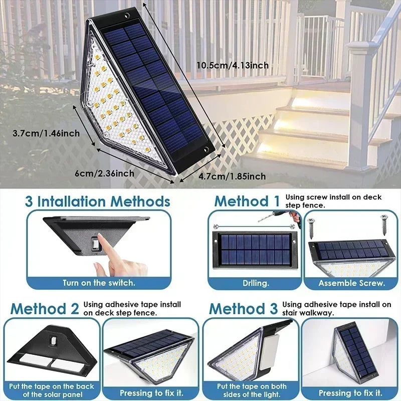 Luces solares para exteriores, lámparas para escaleras LED blanco cálido, luz para peldaños impermeable IP65, para jardín, pasarelas y caminos de escaleras