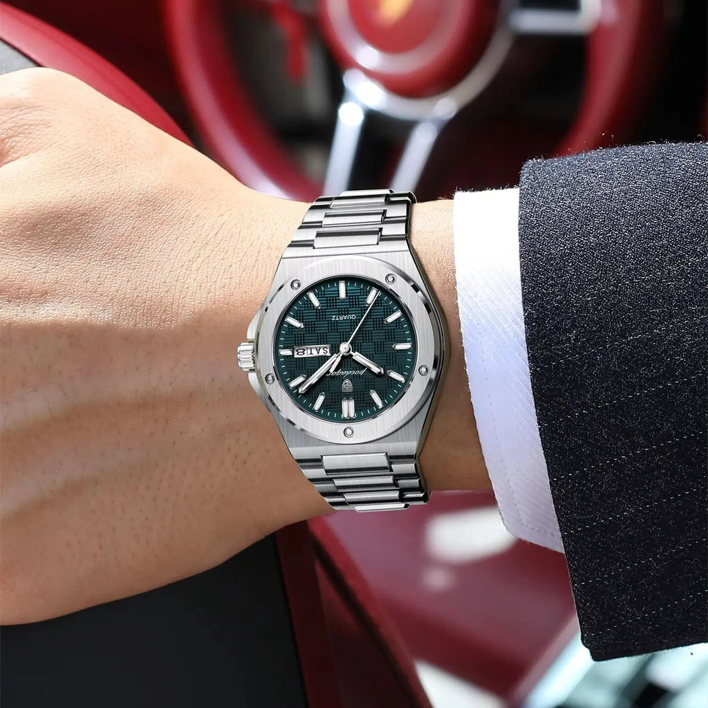 Reloj de pulsera de cuarzo para hombre POEDAGAR, resistente al agua, luminoso, con fecha y día, reloj casual de acero inoxidable para hombre