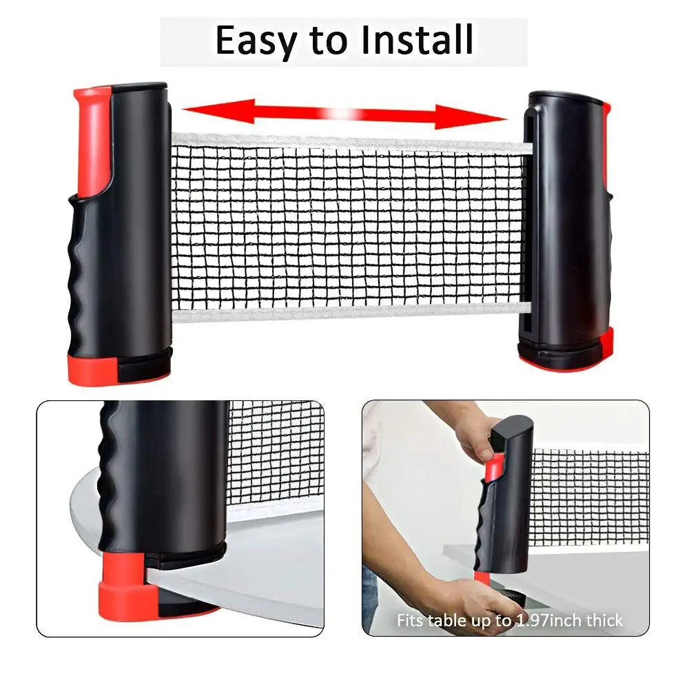Red de ping-pong retráctil con estructura, bolsa de transporte, diseño de fácil montaje, juego de tenis de mesa con accesorios completos, ligero.