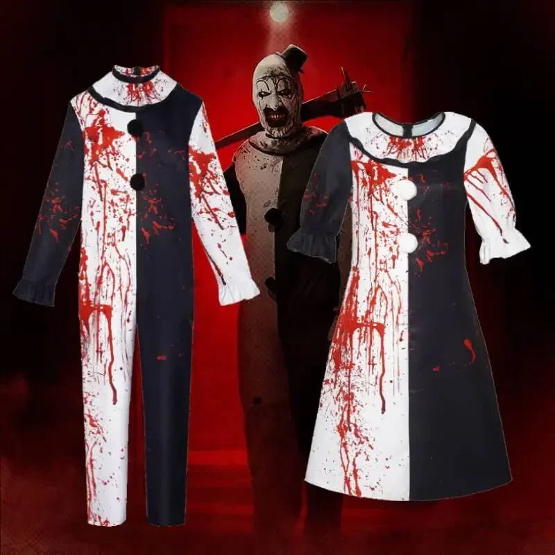 Película arte el payaso Cosplay disfraz máscara sangrienta para hombres mujeres fiesta Terrifier 2 arte el payaso Cosplay mono disfraz de Halloween