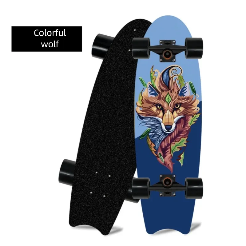 Patineta de madera de arce con cuatro ruedas y diseño de cola de pez, ideal para principiantes, para desplazarse y practicar patinaje urbano.