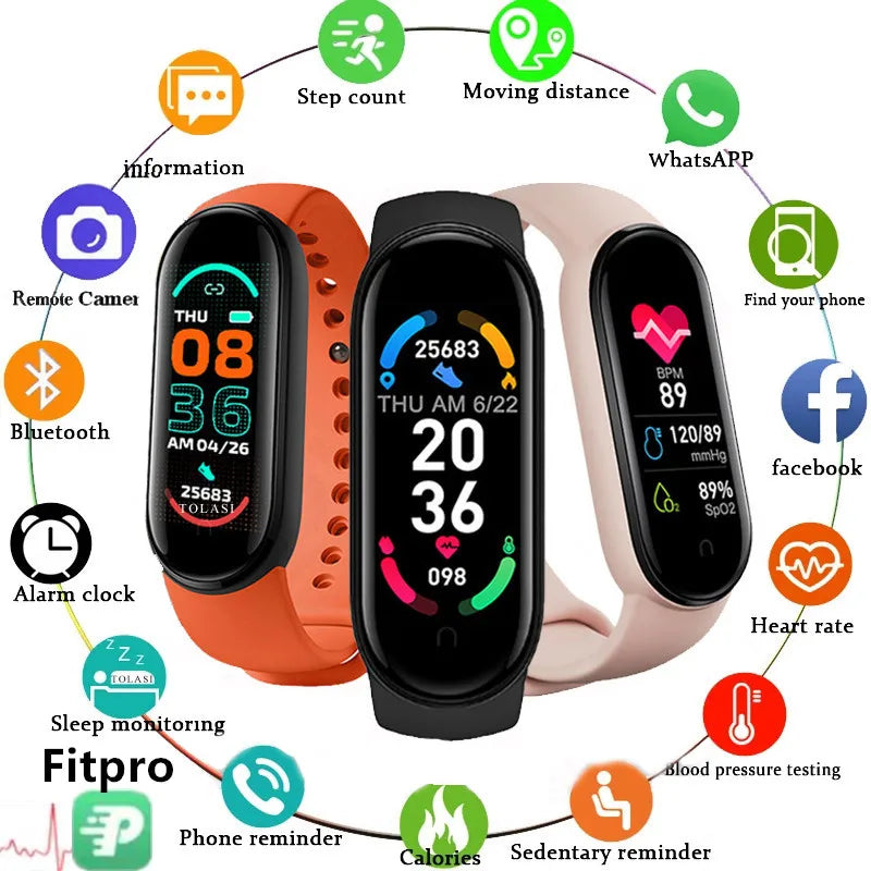 M6 Smartwatch Hombre Mujer Pulsera Inteligente de Fitness Banda Deportiva Monitor de Frecuencia Cardíaca y Presión Arterial Relojes Impermeables Multifunción