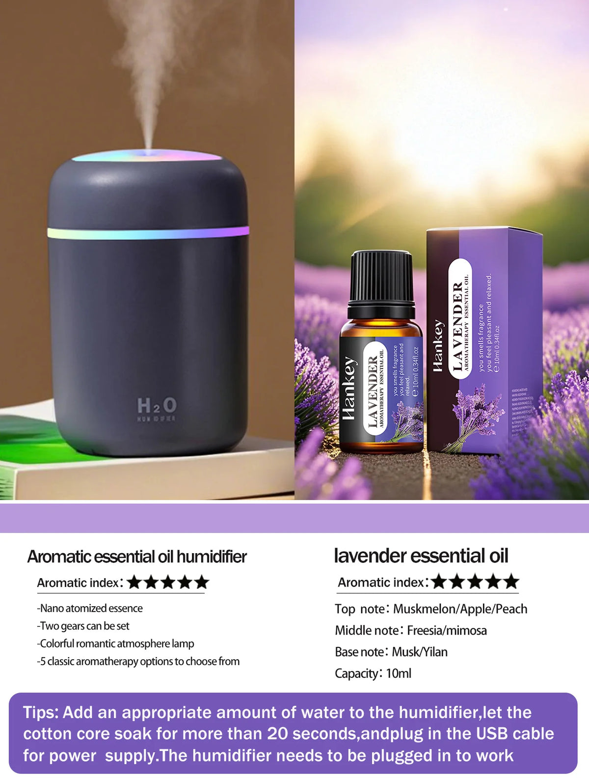 Difusor de aromaterapia de 300ml, humidificador, purificador de aire, uso doméstico en el coche, aceite esencial de aromaterapia con luz de siete colores
