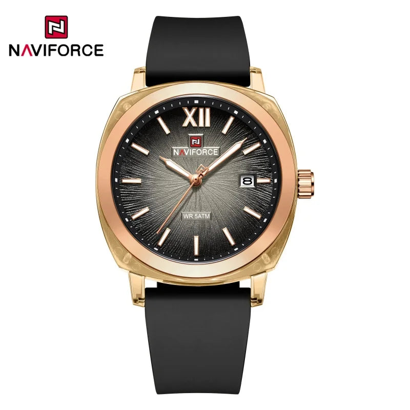 Reloj de cuarzo sencillo para mujer NAVIFORCE, reloj de pulsera informal para dama, con calendario, manecillas luminosas, correa de silicona y resistente al agua 5ATM