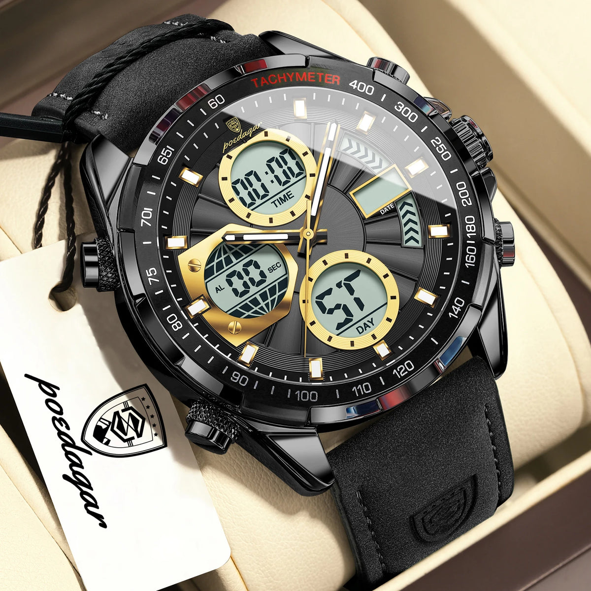 Reloj de pulsera digital para hombre POEDAGAR, de moda, con semana, fecha, alarma, LED, cuarzo, hora dual, luminoso, electrónico, deportivo