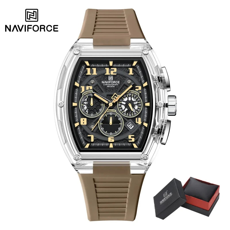 Reloj de cuarzo a la moda NAVIFORCE para hombre, cronógrafo, resistente al agua 50M, luminoso, correa de silicona, reloj deportivo para estudiante, uso diario