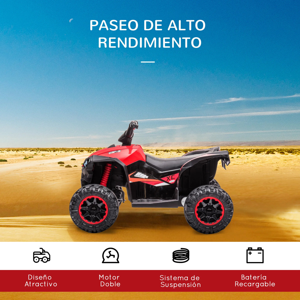 HOMCOM Quad Eléctrico para Niños 3-5 Años 12V con 2 Motores Faros Bocina