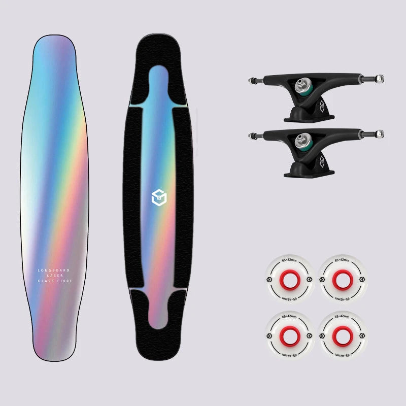 Longboard con Patrón Láser, Tabla de Skate Profesional de Fibra de Vidrio, Ligera, Delgada y Flexible, Tabla de Baile Freestyle para Principiantes