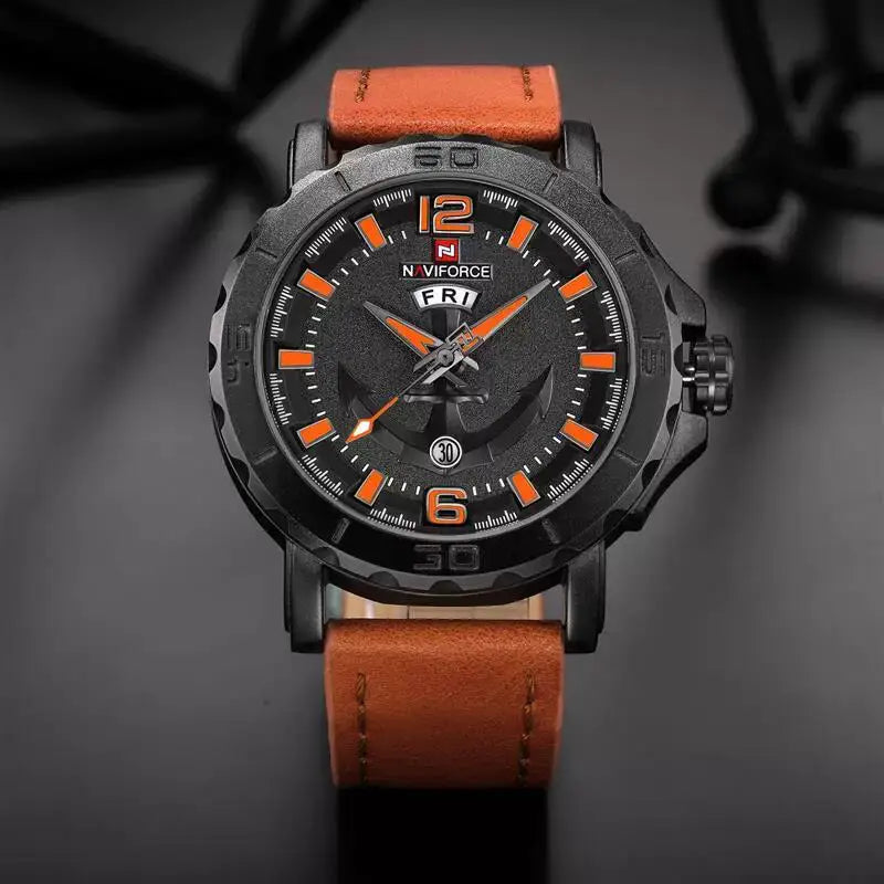 Reloj NAVIFORCE de marca de lujo con fecha, movimiento japonés, cuadrado, para hombre, de cuarzo, casual, militar, deportivo, de cuero