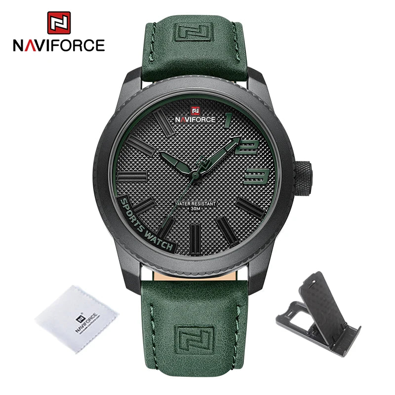 Reloj deportivo NAVIFORCE para hombre, estilo militar, resistente al agua 30 m, correa de piel, reloj de pulsera para caballero, informal y de lujo, Reloj Hombre