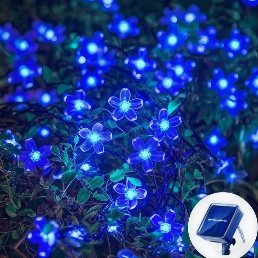 Guirnalda de luces solares con flores de cerezo para jardín, luces decorativas impermeables para exteriores, césped, caminos y Navidad