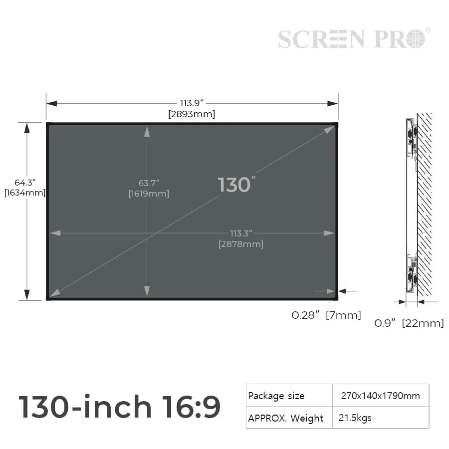 Pantalla de proyector 16:9 ALR de marco fijo, 130 pulgadas