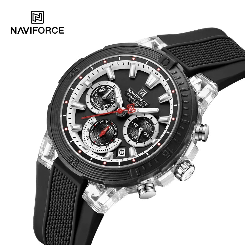 Reloj deportivo cronógrafo NAVIFORCE para hombre, cuarzo, resistente al agua 50M, reloj 24 horas, correa de silicona, reloj de moda para hombre al aire libre