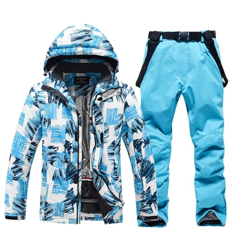 -30, Conjuntos de trajes de nieve para hombre, traje de snowboard, ropa de esquí, chaqueta de esquí y pantalón con pechera, traje de snowboard, invierno al aire libre