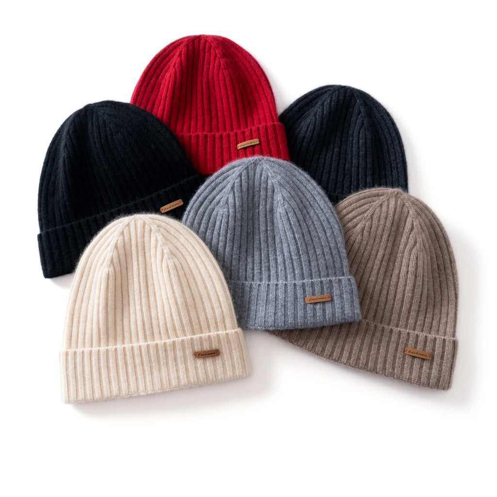 MERRILAMB 100% gorro de Cachemira Natural para mujeres/hombres, gorro suave y cálido para exteriores, gorro acanalado para invierno, gorros de punto informales Unisex sólidos