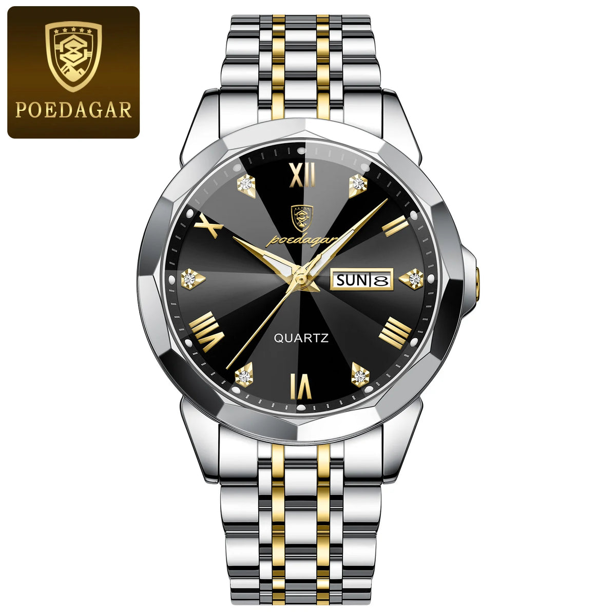 Reloj de lujo original POEDAGAR para hombre, resistente al agua, con fecha y día, luminoso, de cuarzo, de acero inoxidable, estilo ejecutivo y a la moda