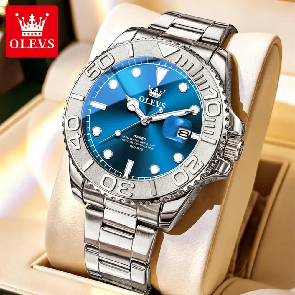Reloj de cuarzo original OLEVS 2720 para hombre, resistente al agua 30M, función luminosa, calendario, esfera clásica.