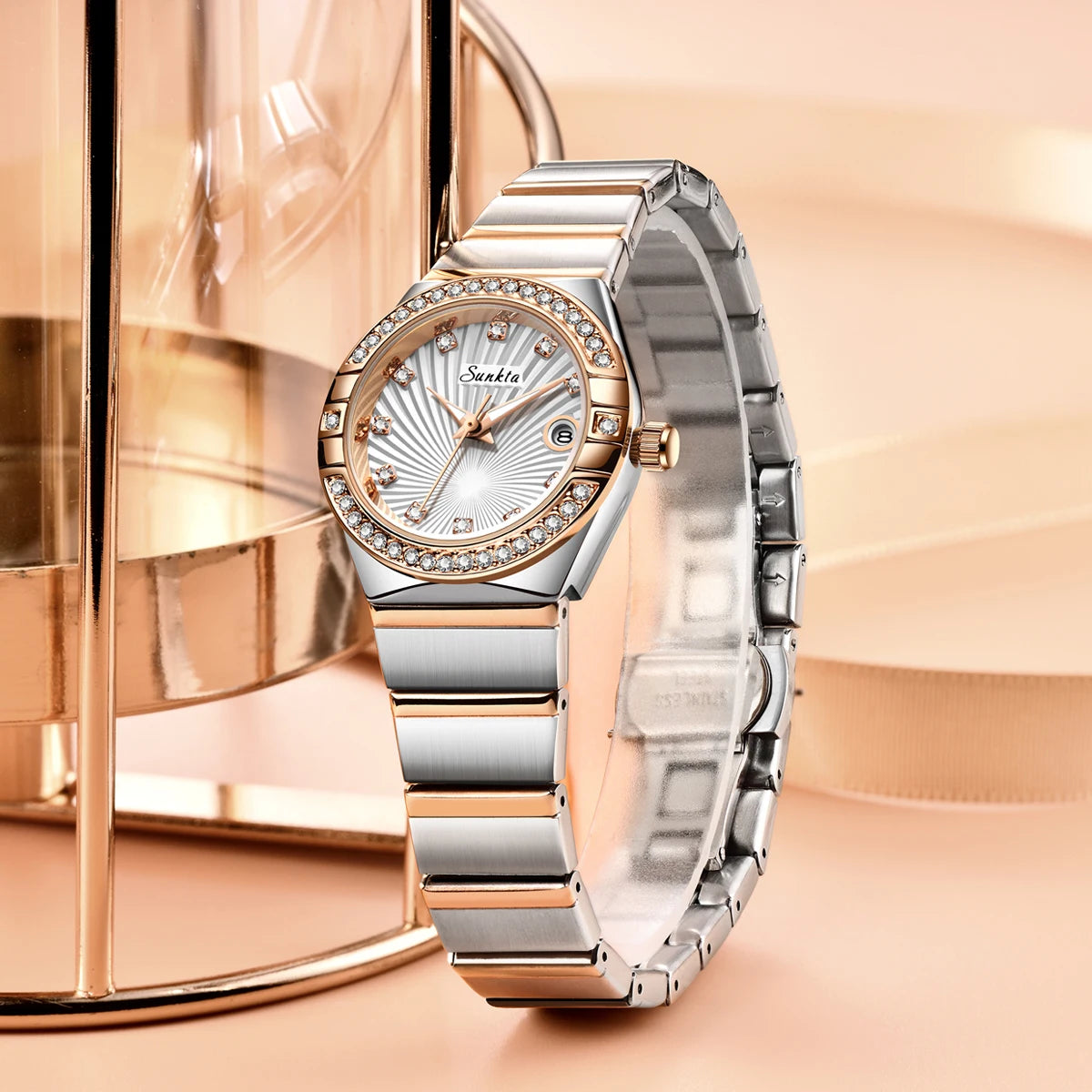 Reloj de mujer Sunkta LIGE de moda, lujo, elegante, retro, con diamantes, sencillo, de acero inoxidable, resistente al agua, casual, con calendario, de cuarzo para mujer